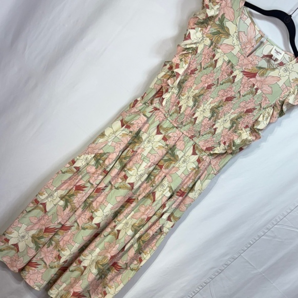 🪼Hayden Pink and Green Floral sleeveless milkmaid Maxi Dress:
